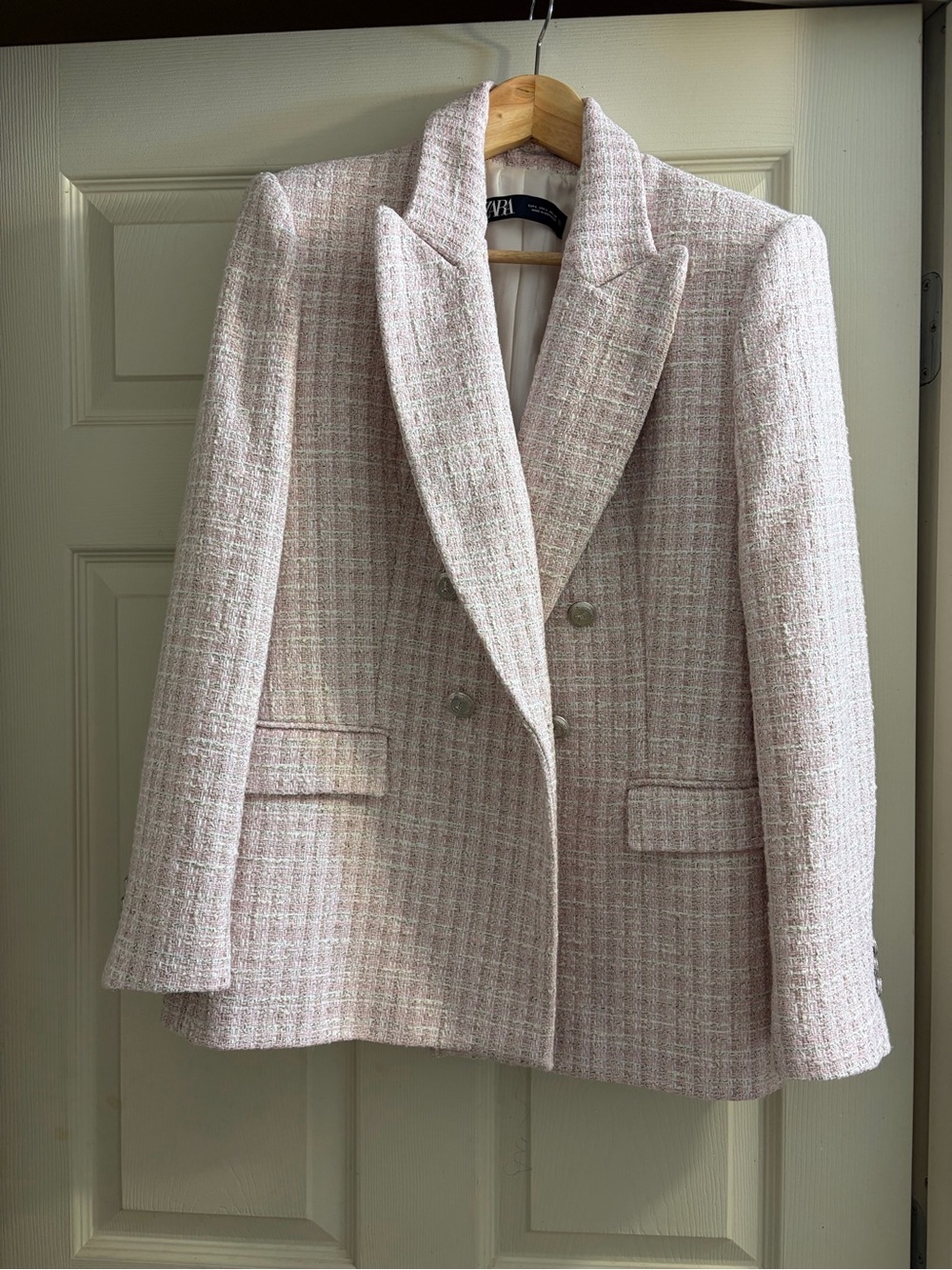 Zara Cream Tweed Double-Breasted Blazer - Picture 3 of 7